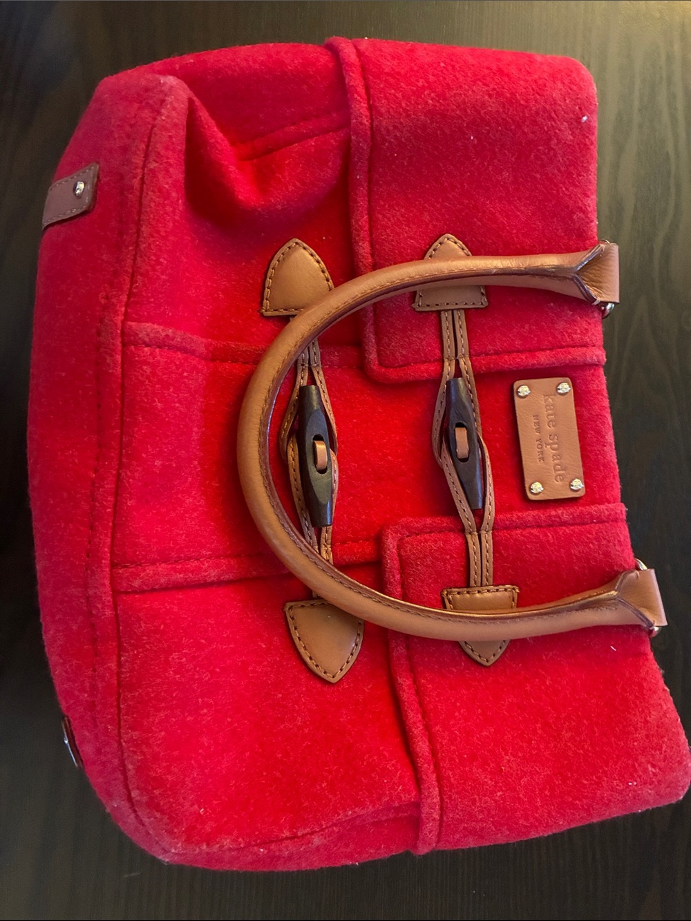 kate spade Red Wool Tote with Tan Leather Handles